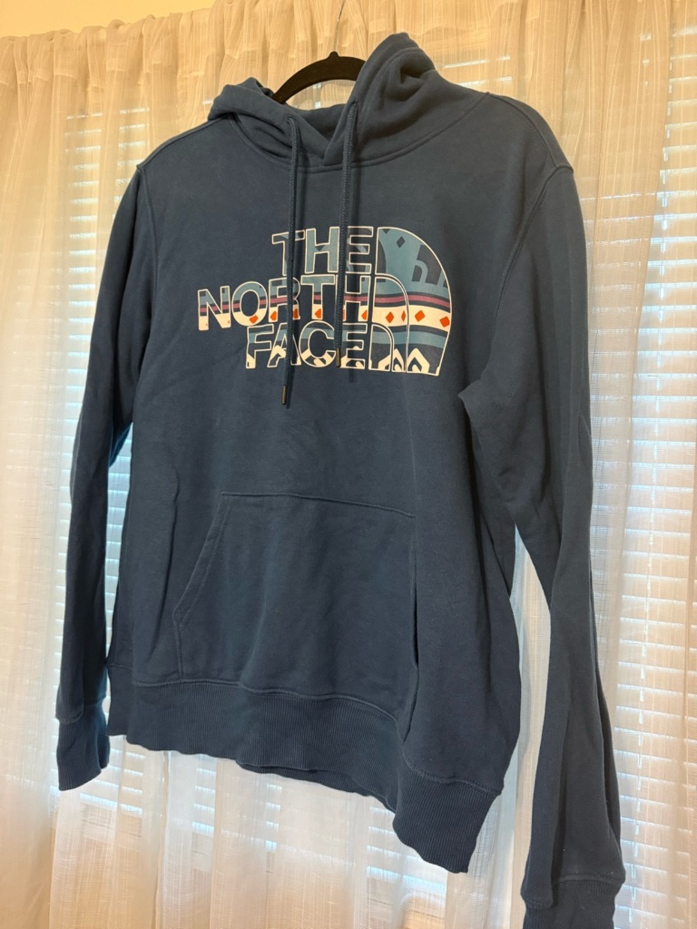 The North Face Dark Navy Pullover Hoodie with Patterned Logo